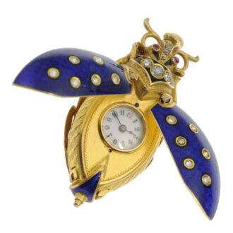 Swiss gold, enamel, diamond set beetle form watch Circa 1870