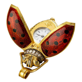 Swiss gold, rose-cut diamond set ladybeetle watch Circa 1880