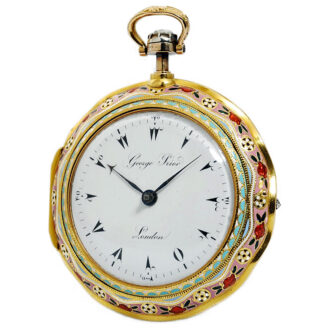 English gold enamel quarter repeater in a triple case Circa 1820