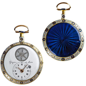 French gold and enamel watch with visible balance Circa 1810