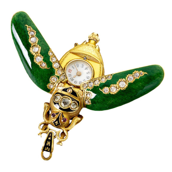 Swiss gold, enamel and diamond scarab form watch Circa 1910