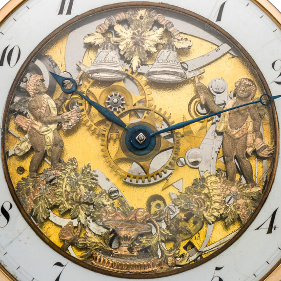 Swiss gold skeletonized repeating automaton watch Circa 1820 Swiss gold skeletonized repeating automaton watch Circa 1820