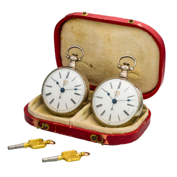 Rare Swiss silver pair of duplex pocket watches Circa 1875