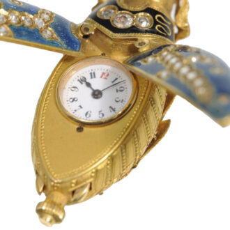 Swiss gold, enamel and diamond set scarab form watch Circa 1890
