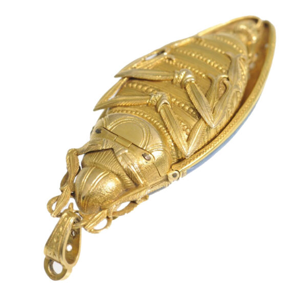 Swiss gold, diamond set scarab form watch Circa 1890 Swiss gold, diamond set scarab form watch Circa 1890