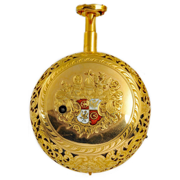German gold quarter repeating repoussé verge Circa 1740 German gold quarter repeating repoussé verge Circa 1740