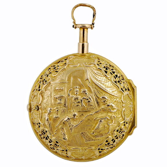 German gold quarter repeating repoussé verge Circa 1740