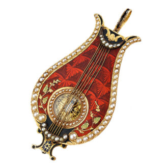 Swiss gold, enamel and pearl set form watch Circa 1810