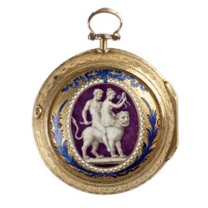English gold watch with enamel painting Circa 1772