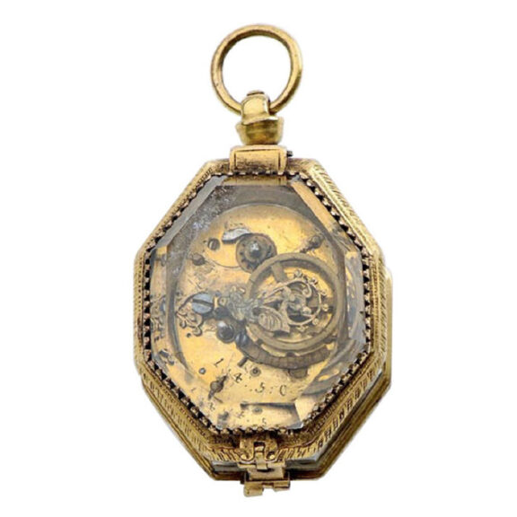 French one handed, octagonal neck watch in a crystal case Circa 1580 French one handed, octagonal neck watch in a crystal case Circa 1580