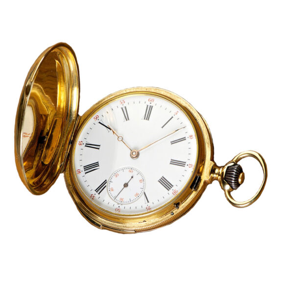 Swiss gold repeating hunting cased pocket watch Circa 1870 Swiss gold repeating hunting cased pocket watch Circa 1870