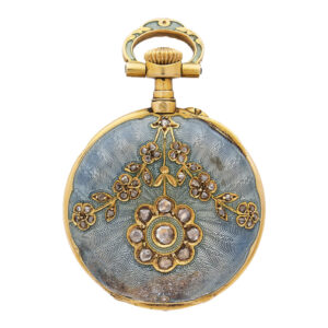 Swiss gold watch with diamond and translucent enamel Circa 1880
