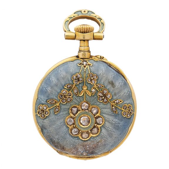 Swiss gold watch with diamond and translucent enamel Circa 1880