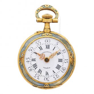 Swiss gold watch with diamond and translucent enamel Circa 1880