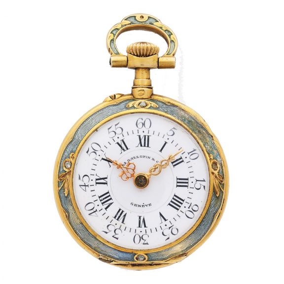 Swiss gold watch with diamond and translucent enamel Circa 1880 Swiss gold watch with diamond and translucent enamel Circa 1880