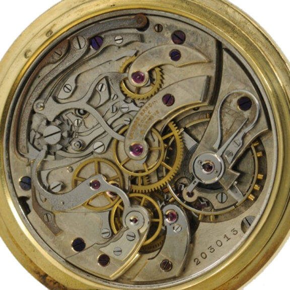 Swiss gold open faced watch with chronograph Circa 1920 Swiss gold open faced watch with chronograph Circa 1920