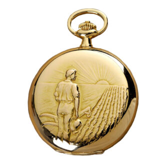 Swiss gold IWC pocket watch with relief scene Circa 1913