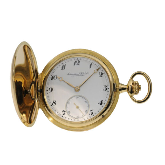 Swiss gold IWC pocket watch with relief scene Circa 1913 Swiss gold IWC pocket watch with relief scene Circa 1913