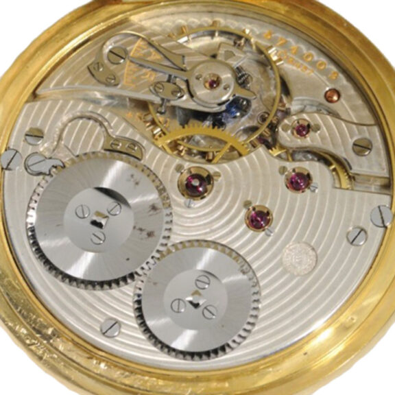 Swiss gold IWC pocket watch with relief scene Circa 1913 Swiss gold IWC pocket watch with relief scene Circa 1913