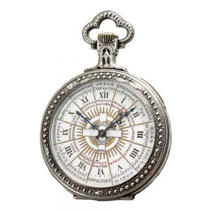 French silver watch with a crucifix scene of Jesus Circa 1910