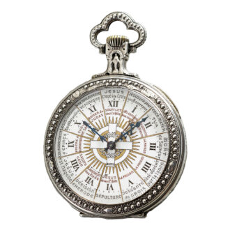French silver watch with a crucifix scene of Jesus Circa 1910