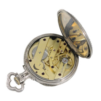 French silver watch with a crucifix scene of Jesus Circa 1910