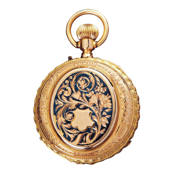 Ornamental Swiss gold and black enamel watch Circa 1870 Ornamental Swiss gold and black enamel watch Circa 1870