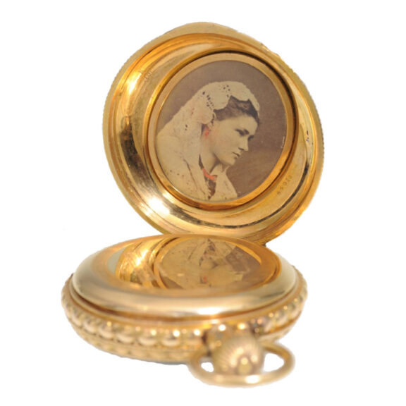 Ornamental Swiss gold and black enamel watch Circa 1870 Ornamental Swiss gold and black enamel watch Circa 1870