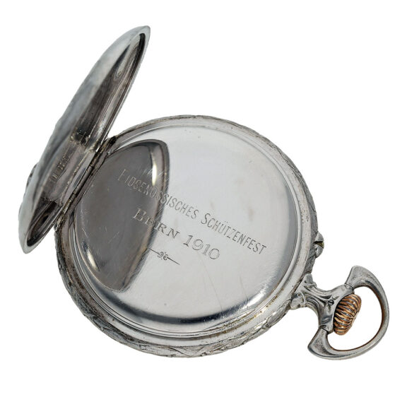 Swiss silver open faced marksman’s pocket watch Circa 1910 Swiss silver open faced marksman’s pocket watch Circa 1910