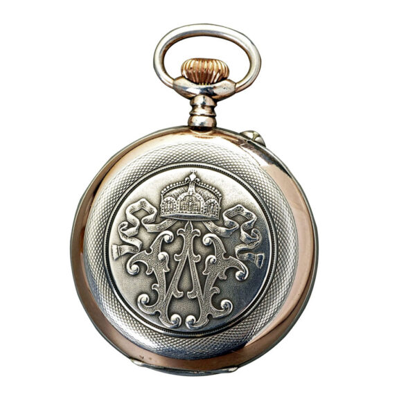 German silver open faced watch with a silver chain Circa 1909 German silver open faced watch with a silver chain Circa 1909