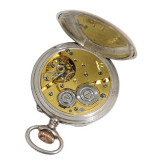 German silver open faced watch with a silver chain Circa 1909
