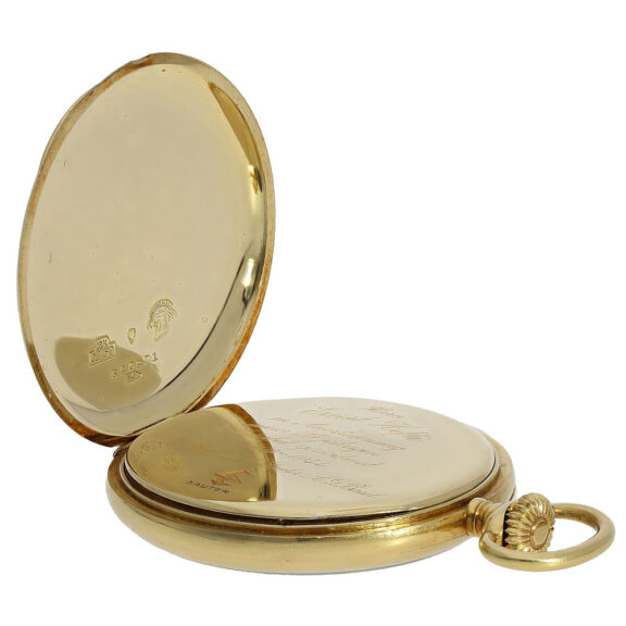 Swiss 18K gold lever pocket watch with 24-hour dial Circa 1908 Swiss 18K gold lever pocket watch with 24-hour dial Circa 1908