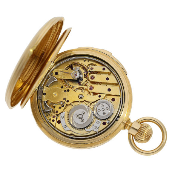 Swiss gold hunting cased quarter-hour repeating lever Circa 1890 Swiss gold hunting cased quarter-hour repeating lever Circa 1890