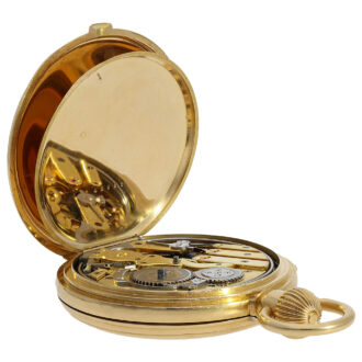 Swiss gold hunting cased quarter-hour repeating lever Circa 1890