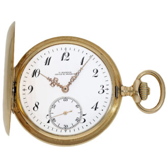 Swiss 14K gold keyless hunting cased pocket watch Circa 1913