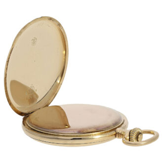 Swiss 14K gold keyless hunting cased pocket watch Circa 1913