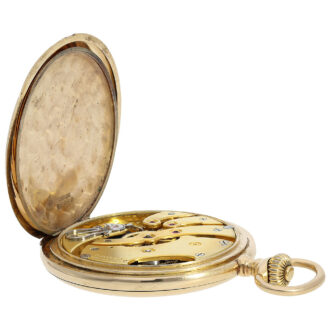 Swiss 14K gold keyless hunting cased pocket watch Circa 1913