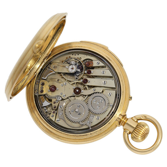 Swiss gold hunting cased quarter-hour repeating lever Circa 1885 Swiss gold hunting cased quarter-hour repeating lever Circa 1885