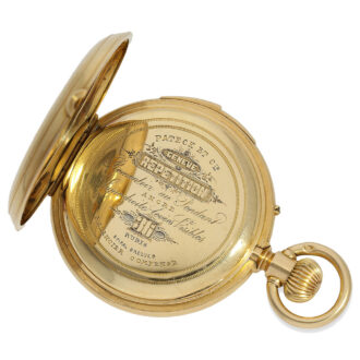 Swiss gold hunting cased quarter-hour repeating lever Circa 1885 Swiss gold hunting cased quarter-hour repeating lever Circa 1885