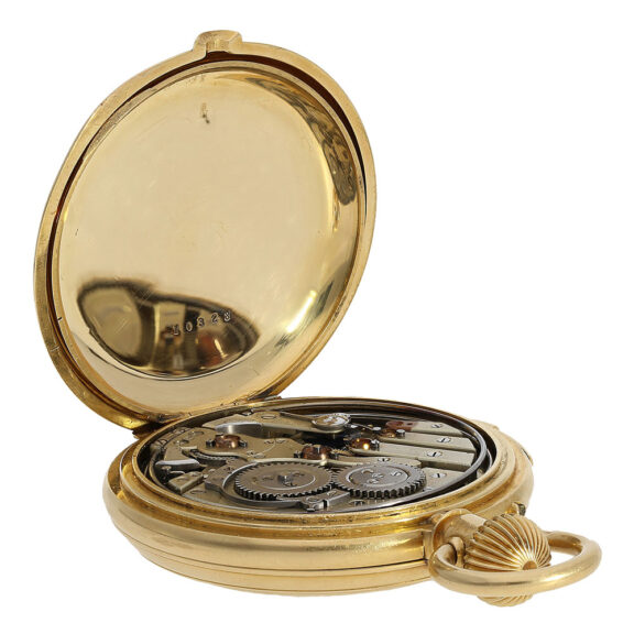 Swiss gold hunting cased quarter-hour repeating lever Circa 1885 Swiss gold hunting cased quarter-hour repeating lever Circa 1885