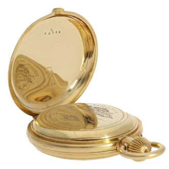 Swiss gold hunting cased quarter-hour repeating lever Circa 1885 Swiss gold hunting cased quarter-hour repeating lever Circa 1885