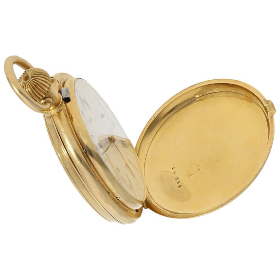 Swiss gold hunting cased quarter-hour repeating lever Circa 1885 Swiss gold hunting cased quarter-hour repeating lever Circa 1885