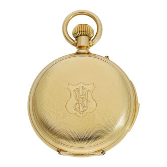 Swiss gold hunting cased quarter-hour repeating lever Circa 1885 Swiss gold hunting cased quarter-hour repeating lever Circa 1885