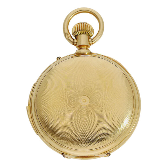 Swiss gold hunting cased quarter-hour repeating lever Circa 1885 Swiss gold hunting cased quarter-hour repeating lever Circa 1885