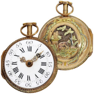Small French three-coloured gold repoussé pocket watch Circa 1780
