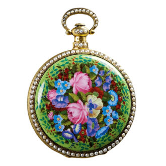 Swiss enamel and pearl set center seconds watch Circa 1850