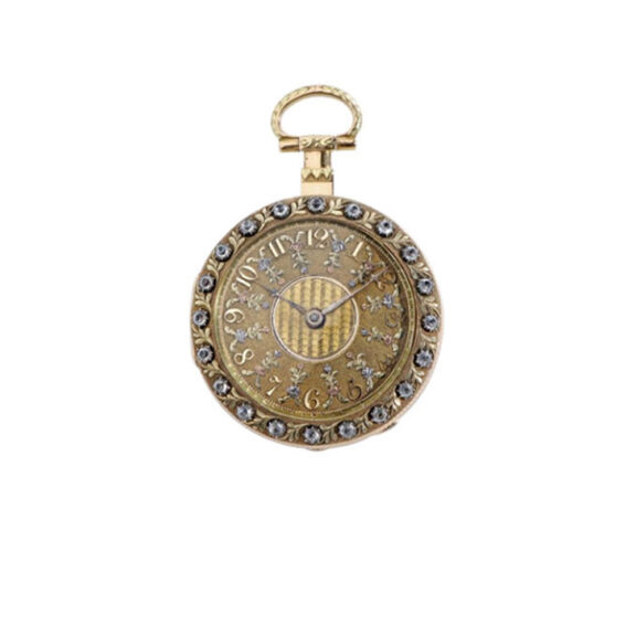 English gold open faced paste set pocket watch Circa 1830 English gold open faced paste set pocket watch Circa 1830