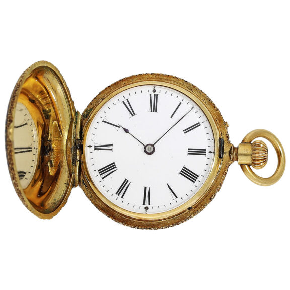 Swiss miniature gold hunting cased pocket watch Circa 1868 Swiss miniature gold hunting cased pocket watch Circa 1868