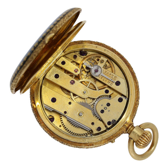 Swiss miniature gold hunting cased pocket watch Circa 1868 Swiss miniature gold hunting cased pocket watch Circa 1868
