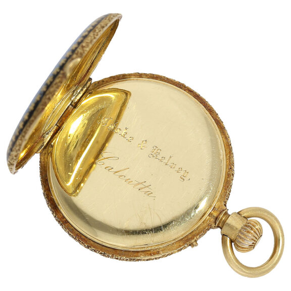 Swiss miniature gold hunting cased pocket watch Circa 1868 Swiss miniature gold hunting cased pocket watch Circa 1868